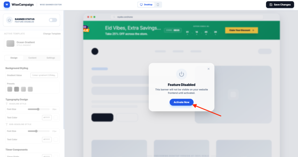 Setup wiseBanner 1 activate wisebanner