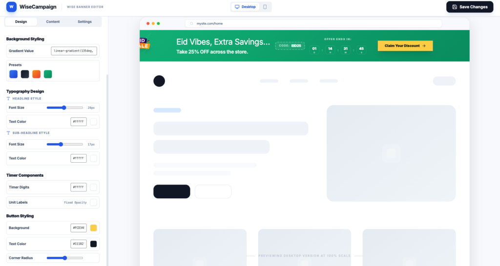Setup wiseBanner 4 wisebanner design tab setting