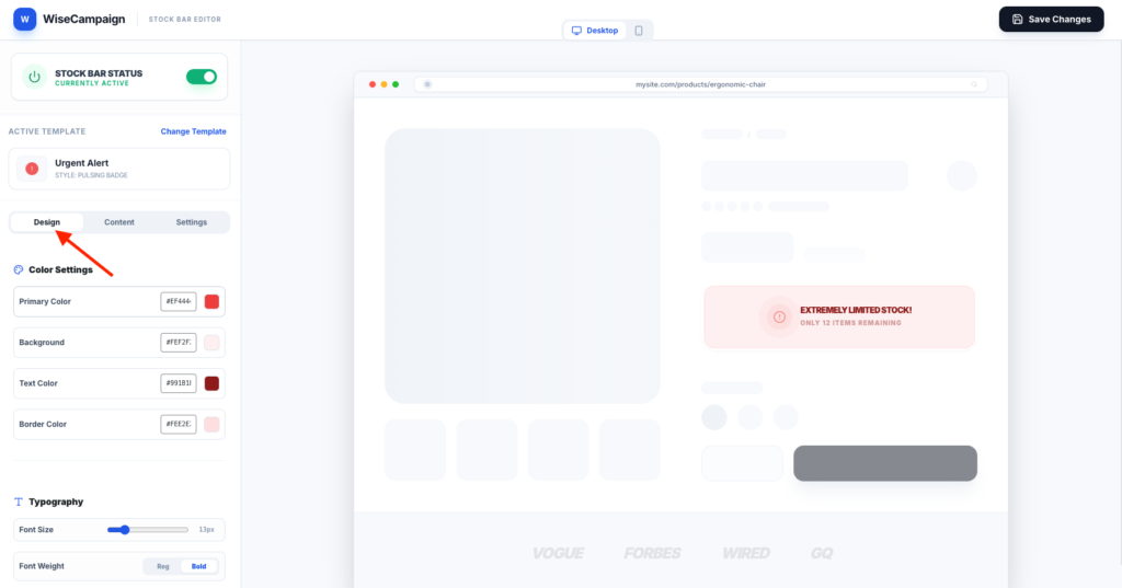 design tab stockbar