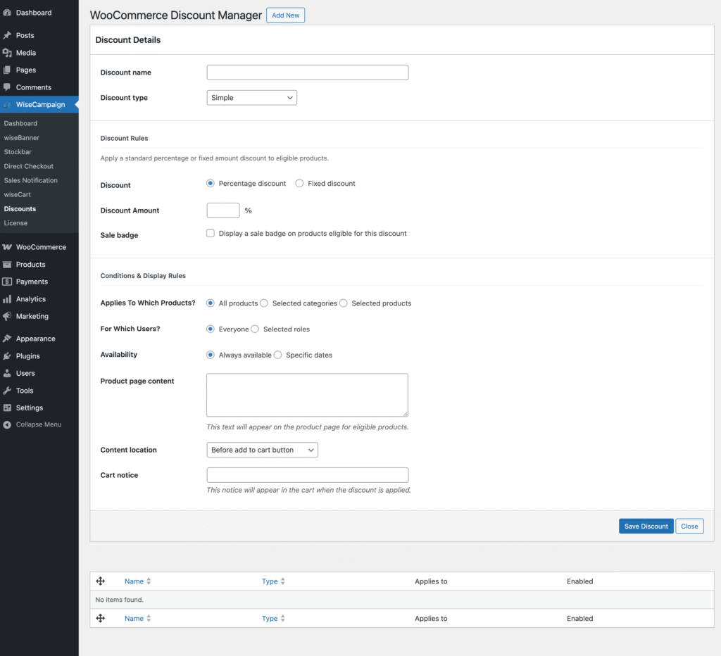 woocommerce Discount Manager