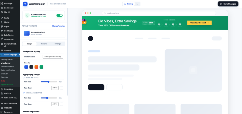 Best WordPress Top Bar Plugin - Add Banners in 5 Steps (No Coding) 4 wiseCampaign activate banner confirmation dialog WordPress dashboard
