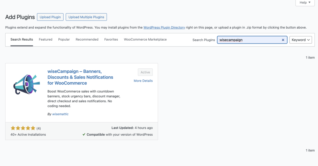 Best WordPress Top Bar Plugin - Add Banners in 5 Steps (No Coding) 3 wiseCampaign install WordPress plugin from dashboard search