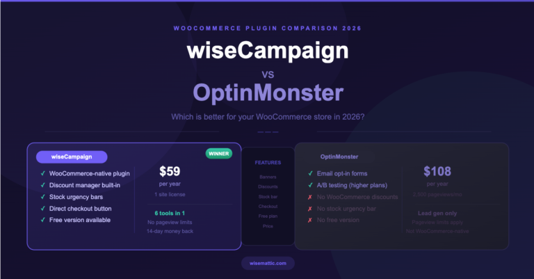 wiseCampaign vs OptinMonster: Which WooCommerce Marketing Plugin Is Better in 2026? 5 wiseCampaign vs OptinMonster: Which WooCommerce Marketing Plugin Is Better in 2026?